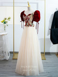 vigocouture-Champagne Tulle Prom Dresses Puffed Sleeve Formal Dresses 21445-Prom Dresses-vigocouture-