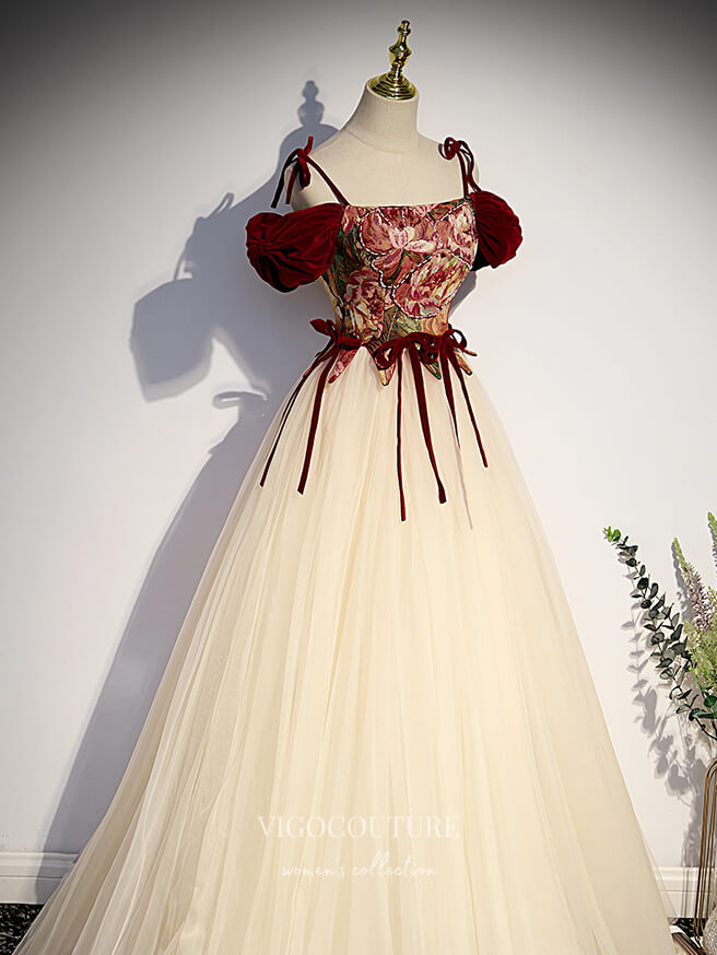 vigocouture-Champagne Tulle Prom Dresses Removable Sleeve Formal Dresses 21440-Prom Dresses-vigocouture-
