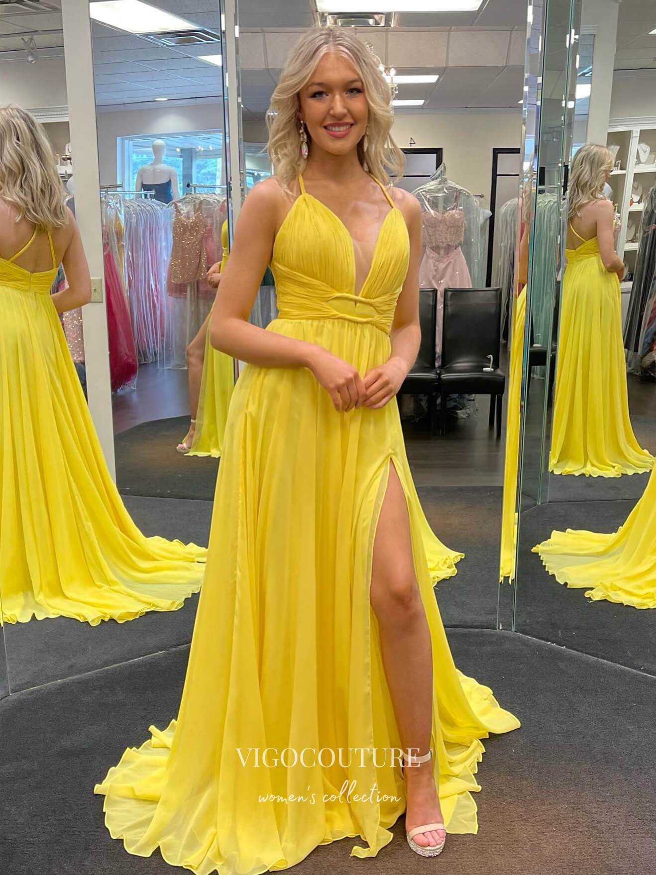 vigocouture-Chiffon Spaghetti Strap Prom Dresses A-Line Formal Dresses 21563-Prom Dresses-vigocouture-Yellow-US2-