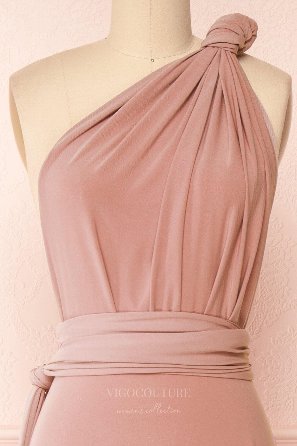 vigocouture-Convertible Bridesmaid Dress Stretchable Woven Dress Pleated Prom Dress Multiway Dress 20860-Blush-Prom Dresses-vigocouture-