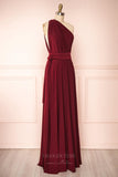 vigocouture-Convertible Bridesmaid Dress Stretchable Woven Dress Pleated Prom Dress Multiway Dress 20860-Burgundy-Prom Dresses-vigocouture-
