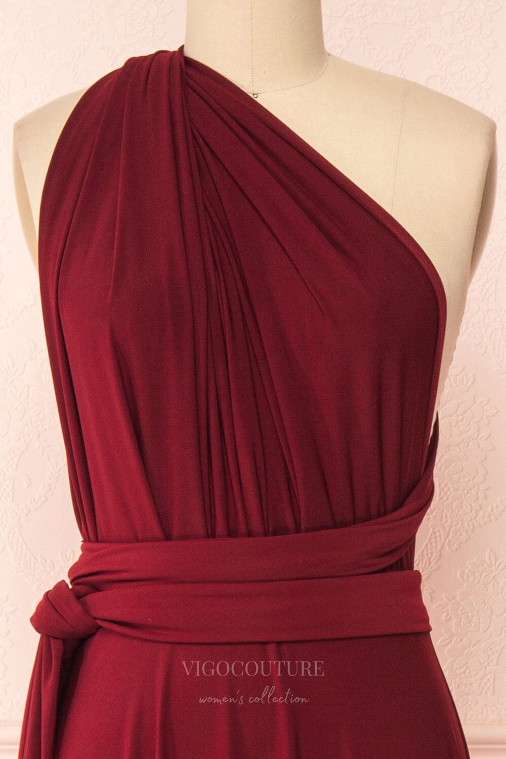 vigocouture-Convertible Bridesmaid Dress Stretchable Woven Dress Pleated Prom Dress Multiway Dress 20860-Burgundy-Prom Dresses-vigocouture-
