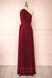 vigocouture-Convertible Bridesmaid Dress Stretchable Woven Dress Pleated Prom Dress Multiway Dress 20860-Burgundy-Prom Dresses-vigocouture-Burgundy-US2-