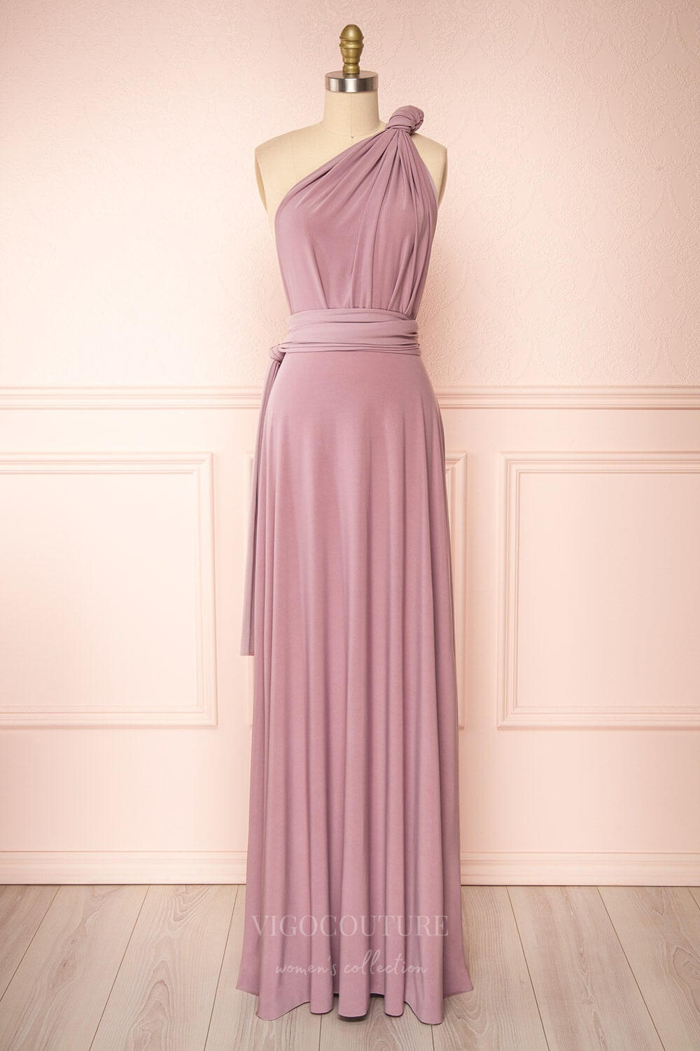 vigocouture-Convertible Bridesmaid Dress Stretchable Woven Dress Pleated Prom Dress Multiway Dress 20860-Dusty Pink-Prom Dresses-vigocouture-Dusty Pink-US2-