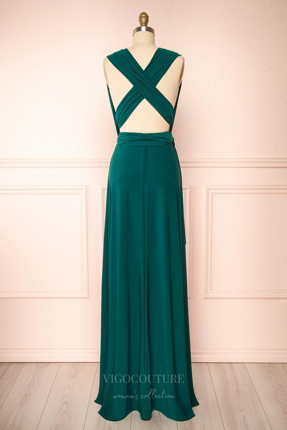 vigocouture-Convertible Bridesmaid Dress Stretchable Woven Dress Pleated Prom Dress Multiway Dress 20860-Green-Prom Dresses-vigocouture-