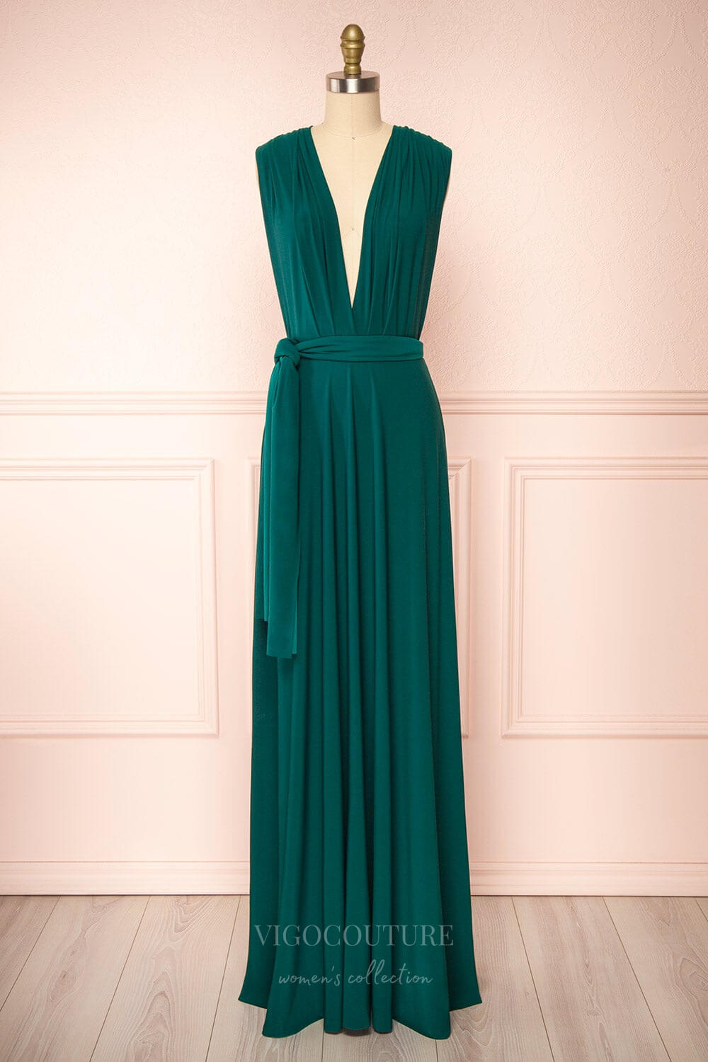 vigocouture-Convertible Bridesmaid Dress Stretchable Woven Dress Pleated Prom Dress Multiway Dress 20860-Green-Prom Dresses-vigocouture-Green-US2-