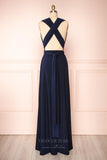 vigocouture-Convertible Bridesmaid Dress Stretchable Woven Dress Pleated Prom Dress Multiway Dress 20860-Navy Blue-Prom Dresses-vigocouture-