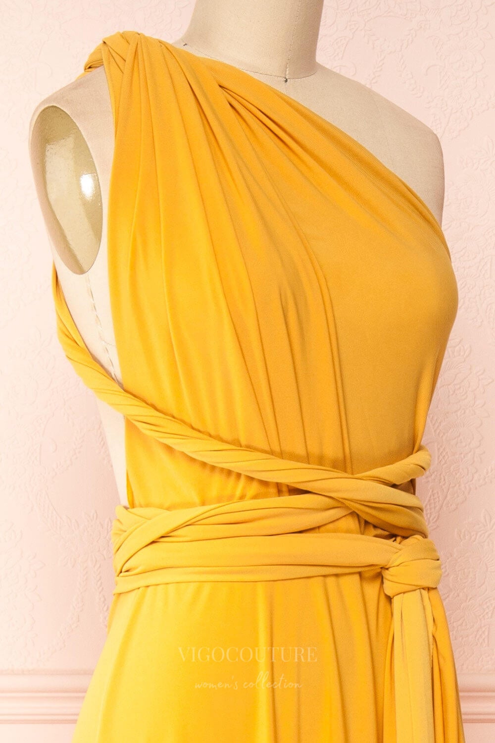 vigocouture-Convertible Bridesmaid Dress Stretchable Woven Dress Pleated Prom Dress Multiway Dress 20860-Yellow-Prom Dresses-vigocouture-