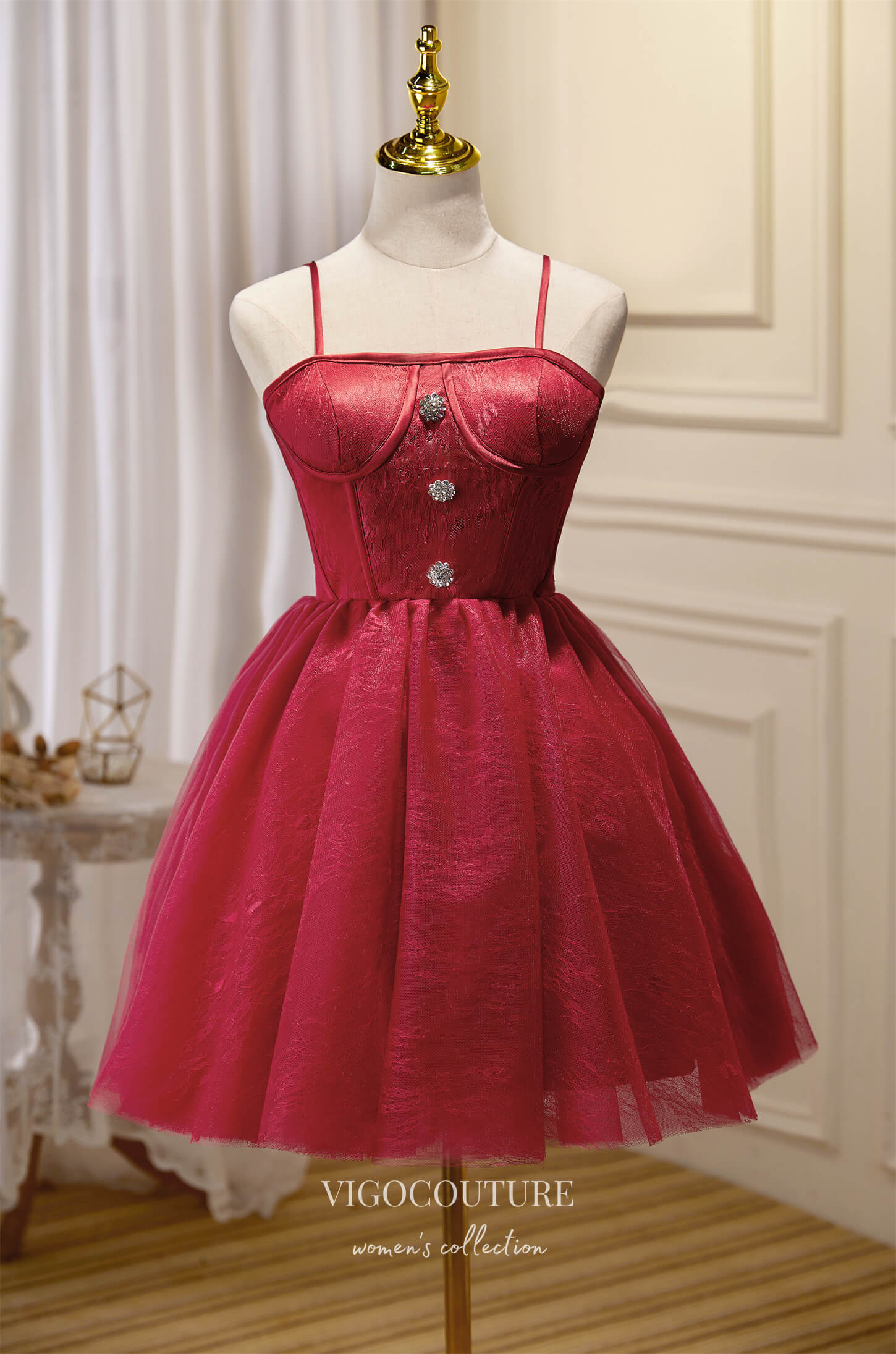 vigocouture-Cute Homecoming Dresses Spaghetti Strap Hoco Dresses hc237-Prom Dresses-vigocouture-Red-US0-