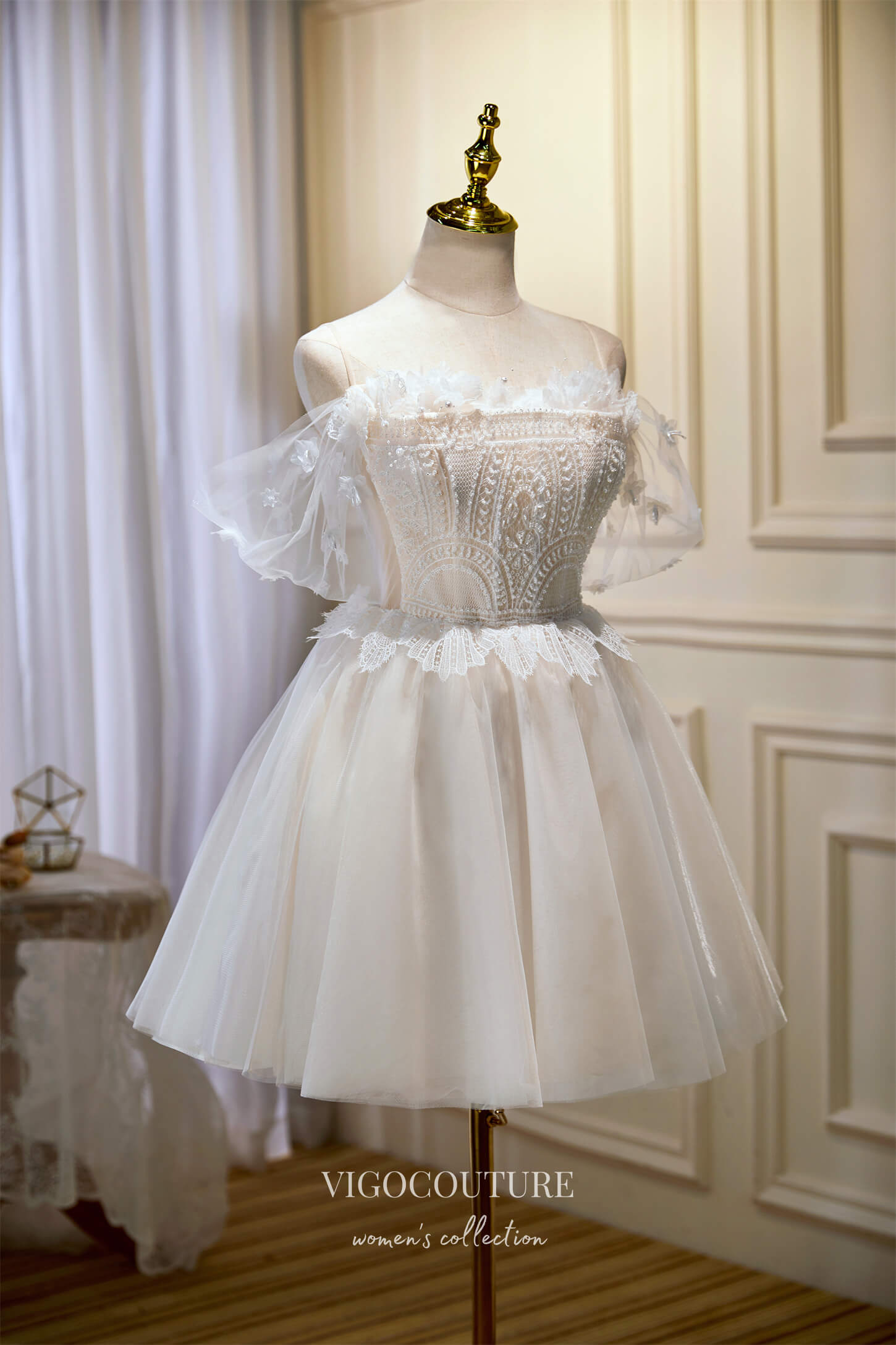 vigocouture-Cute Lace Applique Hoco Dresses Spaghetti Strap Homecoming Dresses hc229-Prom Dresses-vigocouture-