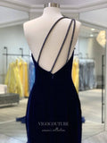 vigocouture-Dark Blue Mermaid Layered Ruffle Prom Dresses One Shoulder Evening Dress 21685-Prom Dresses-vigocouture-