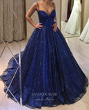 Dark Blue Sparkly Tulle Prom Dress with Spaghetti Strap 22227-Prom Dresses-vigocouture-Dark Blue-Custom Size-vigocouture