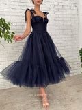 Dark Blue Tulle Prom Dresses Tea-Length Formal Dress 21854
