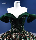 vigocouture-Dark Green Sequin Ball Gown Off the Shoulder Formal Dresses 67477-Prom Dresses-vigocouture-