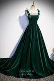 Dark Green Velvet Prom Dress with 3D Floral Spaghetti Strap 22266-Prom Dresses-vigocouture-Green-Custom Size-vigocouture