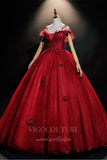 vigocouture-Dark Red Lace Applique Quinceañera Dresses Spaghetti Strap Ball Gown 20483-Prom Dresses-vigocouture-