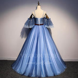 vigocouture-Dusty Blue Bat Sleeve Quinceanera Dresses Lace Applique Ball Gown 20408-Prom Dresses-vigocouture-