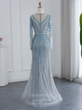 Dusty Blue Beaded Prom Dresses Long Sleeve 1920s Pageant Dress 22162-Prom Dresses-vigocouture-Dusty Blue-US2-vigocouture