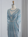 Dusty Blue Beaded Prom Dresses Long Sleeve 1920s Pageant Dress 22162-Prom Dresses-vigocouture-Dusty Blue-US2-vigocouture
