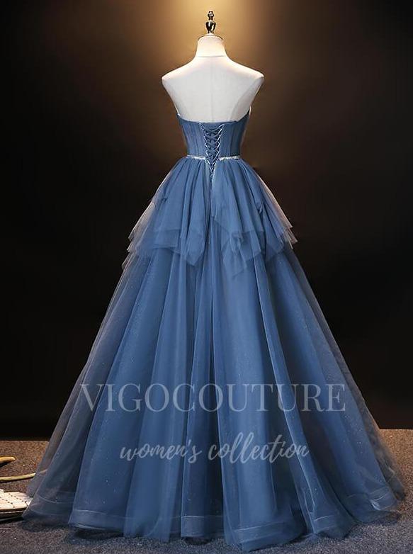 vigocouture-Dusty Blue Off the Shoulder Quinceañera Dresses Tiered Ball Gown 20487-Prom Dresses-vigocouture-