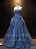 vigocouture-Dusty Blue Off the Shoulder Quinceañera Dresses Tiered Ball Gown 20487-Prom Dresses-vigocouture-Dusty Blue-Custom Size-