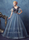 vigocouture-Dusty Blue Quinceañera Dresses Beaded Ball Gown 20432-Prom Dresses-vigocouture-