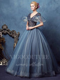 vigocouture-Dusty Blue Quinceañera Dresses Beaded Ball Gown 20432-Prom Dresses-vigocouture-Dusty Blue-Custom Size-