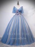 vigocouture-Dusty Blue Quinceañera Dresses Lace Applique Ball Gown 20431-Prom Dresses-vigocouture-