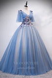 vigocouture-Dusty Blue Quinceañera Dresses Lace Applique Ball Gown 20431-Prom Dresses-vigocouture-Dusty Blue-Custom Size-