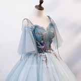 vigocouture-Dusty Blue Quinceañera Dresses Short Sleeve Ball Gown 20403-Prom Dresses-vigocouture-