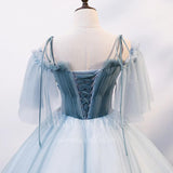 vigocouture-Dusty Blue Quinceañera Dresses Short Sleeve Ball Gown 20403-Prom Dresses-vigocouture-
