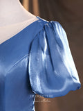 vigocouture-Dusty Blue Satin Quinceanera Dresses Puffed Sleeve Sweet 15 Dresses 21386-Prom Dresses-vigocouture-