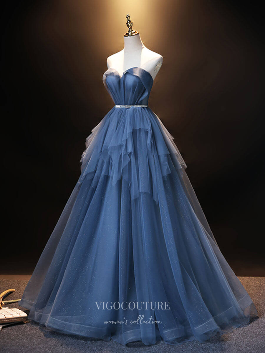 Dusty Blue Tulle Prom Dresses Sweetheart Neck Evening Dress 21830-Prom Dresses-vigocouture-Dusty Blue-US2-vigocouture