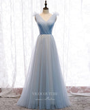Dusty Blue Tulle Prom Dresses V-Neck Evening Dress 21821-Prom Dresses-vigocouture-Dusty Blue-US2-vigocouture