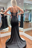 Elegant Black Lace Applique Spaghetti Strap Mermaid Prom Dress 22196-Prom Dresses-vigocouture-Black-Custom Size-vigocouture