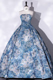 Elegant Blue Jacquard Satin Prom Dress with Puffed Sleeve 22339-Prom Dresses-vigocouture-Blue-Custom Size-vigocouture
