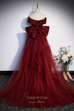 Elegant Off the Shoulder Satin Prom Dress with Removable Bow-Tie Train 22261-Prom Dresses-vigocouture-Burgundy-Custom Size-vigocouture