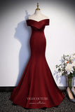 Elegant Off the Shoulder Satin Prom Dress with Removable Bow-Tie Train 22261-Prom Dresses-vigocouture-Burgundy-Custom Size-vigocouture