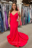 Elegant Red Mermaid Satin Prom Dress with Spaghetti Strap and Corset Back 22200-Prom Dresses-vigocouture-Red-Custom Size-vigocouture