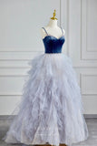 Elegant Ruffled Prom Dress with Spaghetti Strap and Beaded Velvet Boidce 22279-Prom Dresses-vigocouture-As Pictured-Custom Size-vigocouture