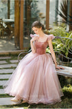 Elegant Tea-Length Homecoming Dreww with Velvet Bodice and Dotted Tulle Bottom hc062-Prom Dresses-vigocouture-Pink-US2-vigocouture