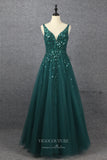 Emerald Green Beaded Prom Dresses Lace Applique Evening Dress 22131-Prom Dresses-vigocouture-Emerald-US2-vigocouture