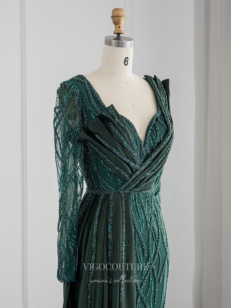 Emerald Green Beaded Prom Dresses Long Sleeve 1920s Evening Dress 22146-Prom Dresses-vigocouture-Emerald-US2-vigocouture