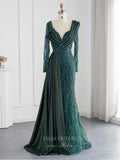 Emerald Green Beaded Prom Dresses Long Sleeve 1920s Evening Dress 22146-Prom Dresses-vigocouture-Emerald-US2-vigocouture