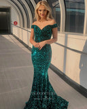 vigocouture-Emerald Green Off the Shoulder Prom Dresses Sequin Mermaid Evening Dress 21798-Prom Dresses-vigocouture-Green-US2-