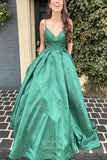 Emerald Green Satin Prom Dresses Spaghetti Strap Evening Gown 21970-Prom Dresses-vigocouture-Emerald Green-US2-vigocouture