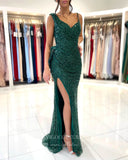 Emerald Green Sequin Prom Dresses With Slit Mermaid Evening Dress 21812-Prom Dresses-vigocouture-Green-US2-vigocouture