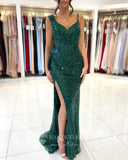 Emerald Green Sequin Prom Dresses With Slit Mermaid Evening Dress 21812-Prom Dresses-vigocouture-Green-US2-vigocouture