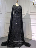 vigocouture-Extra Long Sleeve Formal Dresses Beaded Evening Dresses 21518-Prom Dresses-vigocouture-Black-US2-
