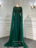 vigocouture-Extra Long Sleeve Formal Dresses Beaded Evening Dresses 21518-Prom Dresses-vigocouture-Green-US2-